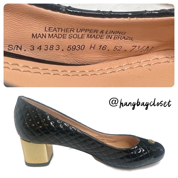 TORY BURCH #33379 Black & Gold Patent Leather Low Heels (US 7.5) Womens Shoes - Picture 11 of 11
